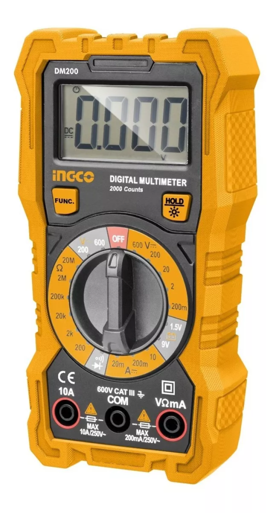 Tester Multimetro Digitale INGCO DM200 – Display LCD, Puntali Inclusi, 600V, Tascabile