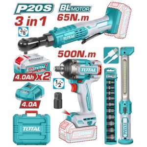 COMBO INALAMBRICO TOTAL PISTOLA DE IMPACTO 1/2 500NM + RATCHET INAL. 20V 4AH LI250981