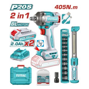 PISTOLA IMPACTO INALAMBRICA TOTAL 1/2 20V 405NM 2BATERIAS LI23056