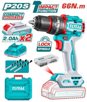 TALADRO PERCUTOR TOTAL INALAMBRICO 1/2 20V 66NM UTIDLI20668 2BATERIAS