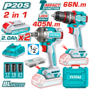 COMBO INALAMBRICO TOTAL TALADRO PERCUTOR 1/2 + LLAVE IMPACTO 20V UTCKLI20286